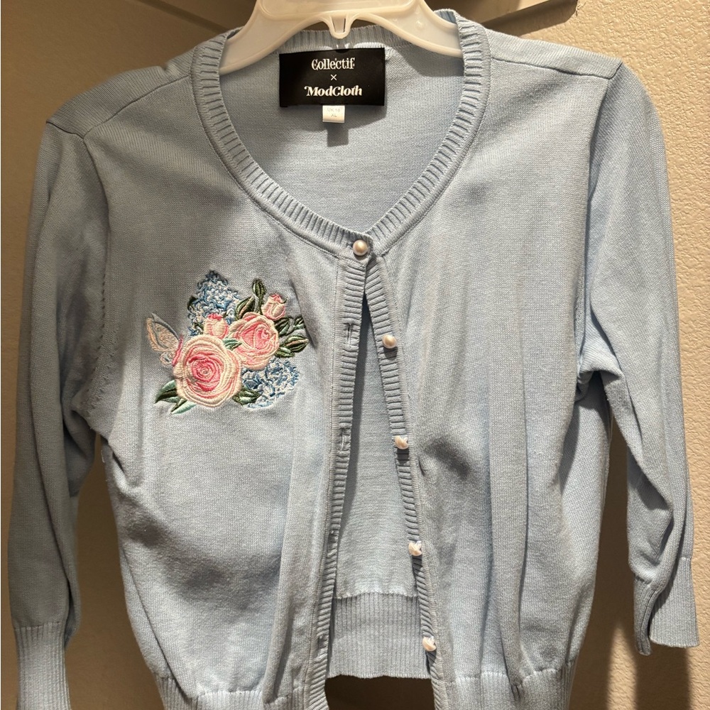 Collectif x ModCloth Cardigan with Floral Embroidery
